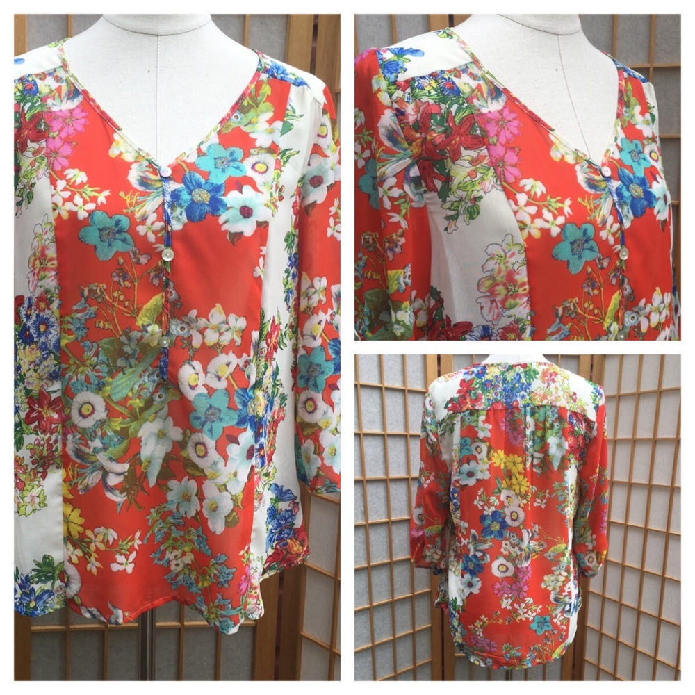 ⚫️ Figueroa & Flower Floral Print Top SZ S